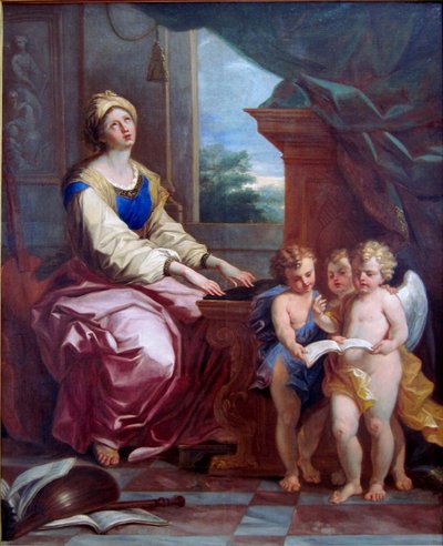 Saint Cecilia Accompanied by Three Musical Angels by Arnould de Vuez